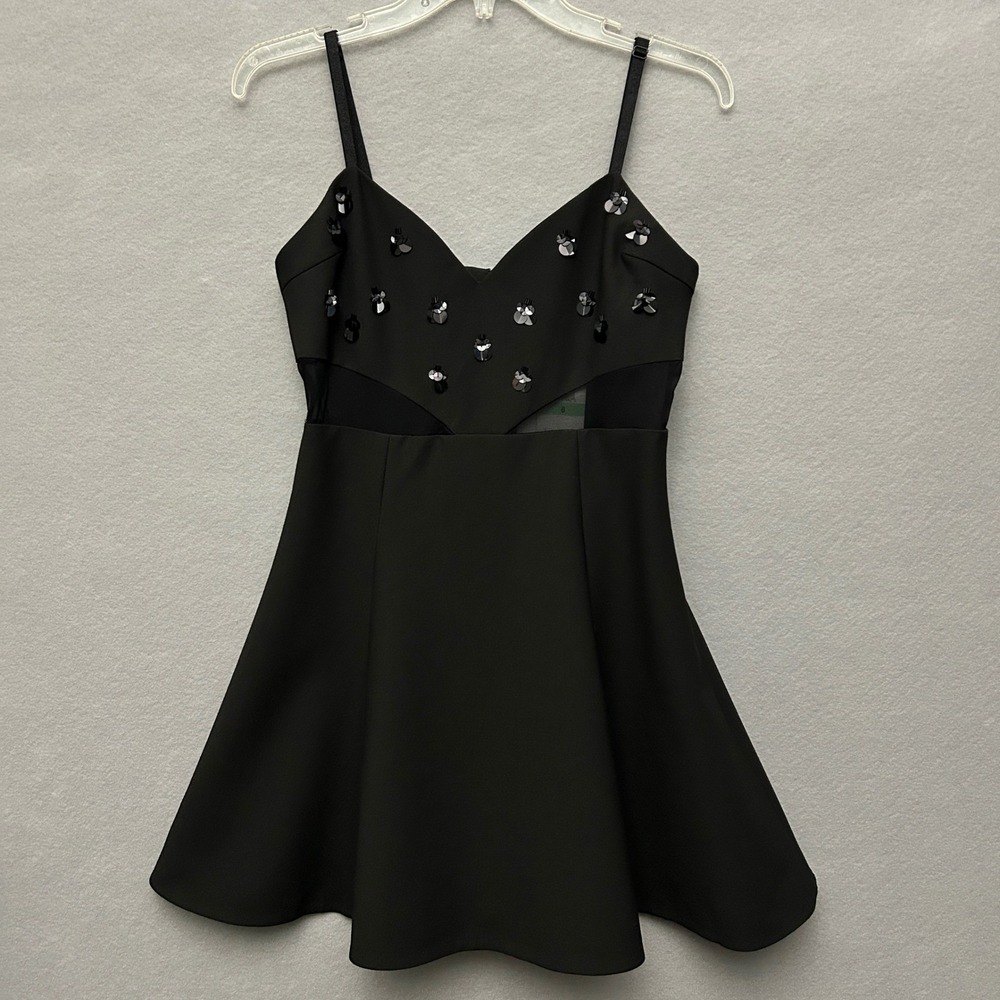 Elizabeth and James Womens 8 Noel Dress Black Sequin Mesh Cocktail Mini LBD